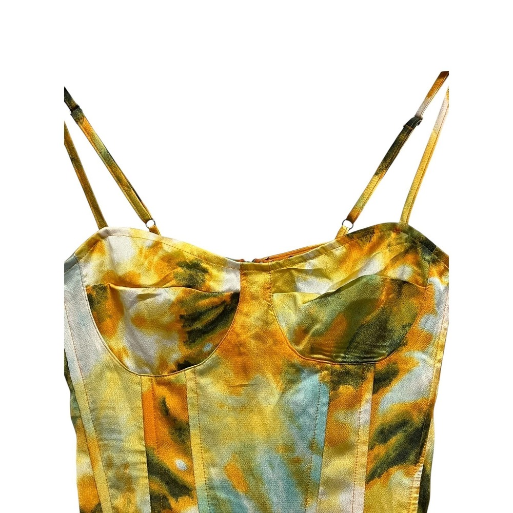 PrettyLittleThing Corset Top Womens US 4 Orange Tie Dye Structured Festival Club - Picture 3 of 8